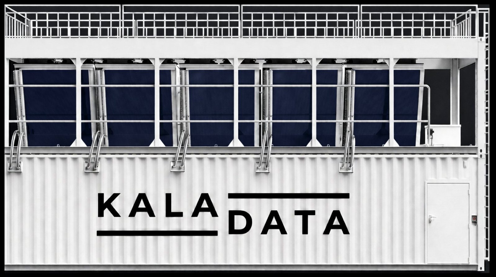 The same Kala Data unit sealed, with the Kala Data wordmark on its white container shell